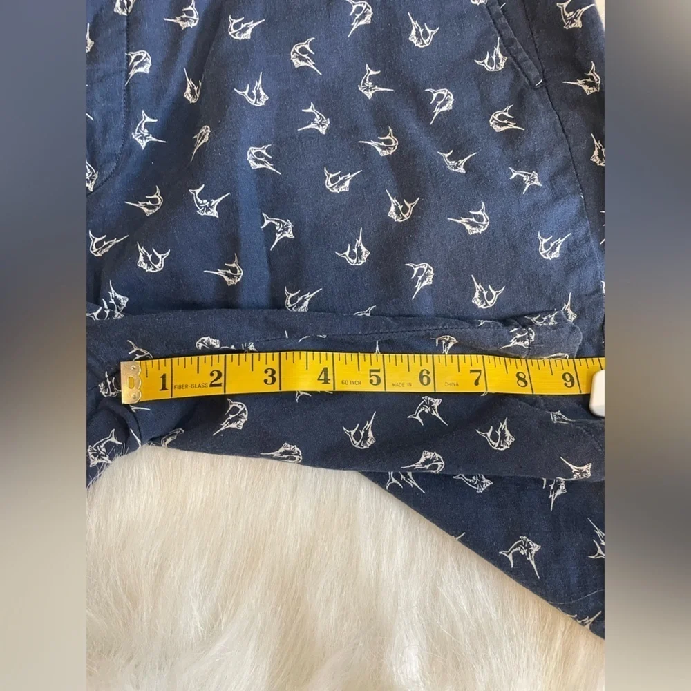 Polo Ralph Lauren Navy Blue Linen Marlin Print Shorts 36 x 9
